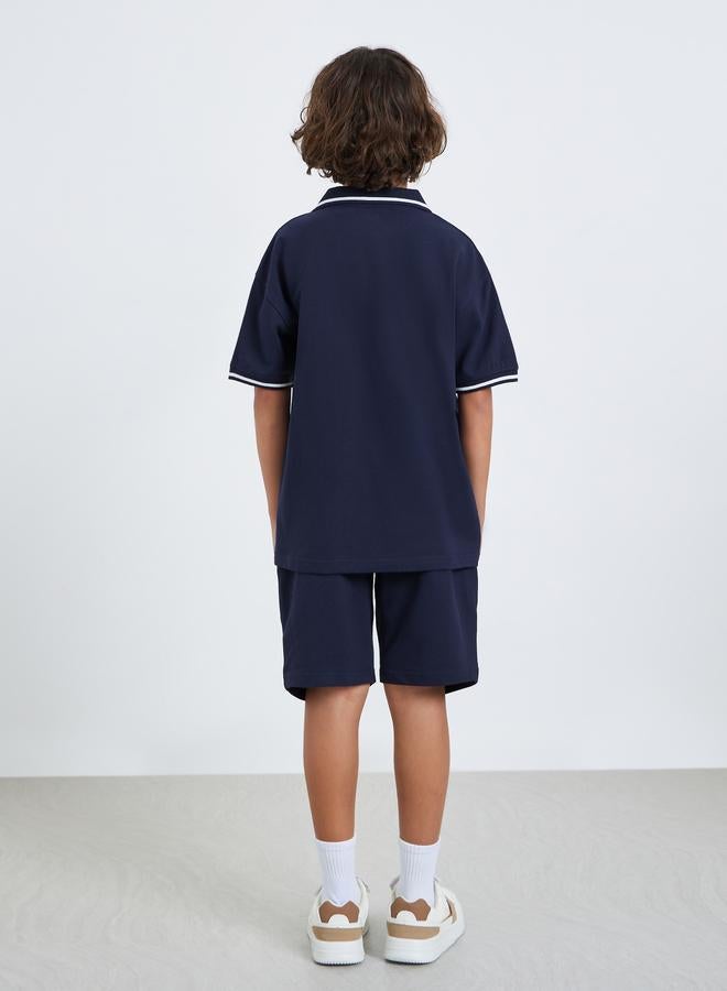 Styli Kids Navy Blue Knit Shirt and Shorts Set - Image 5
